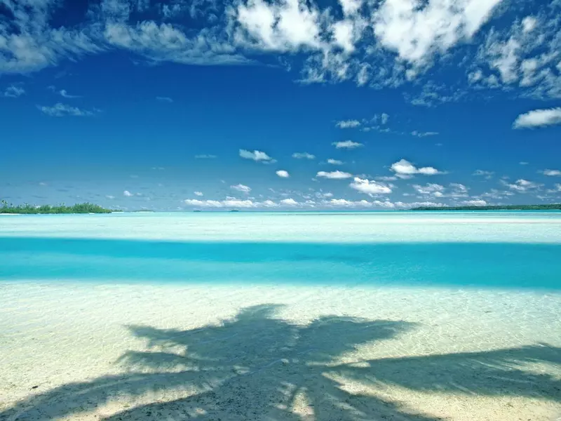Image of Aitutaki lagoon and coconut shadow 
